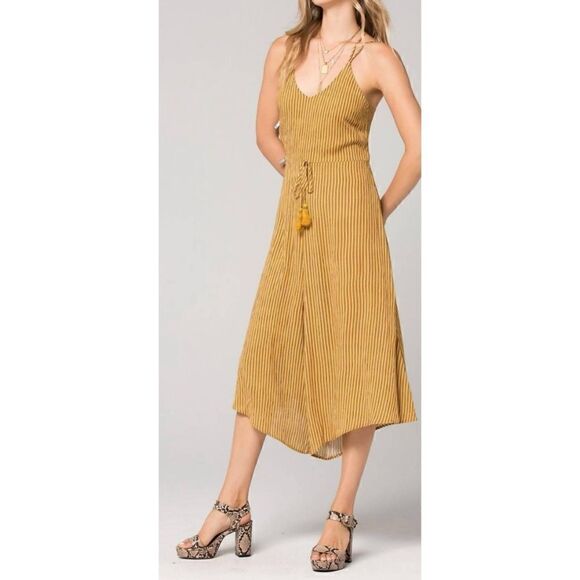 Band of Gypsies Paris Mustard Yellow Striped Culotte Jumpsuit Size M/ pristine - Picture 5 of 9